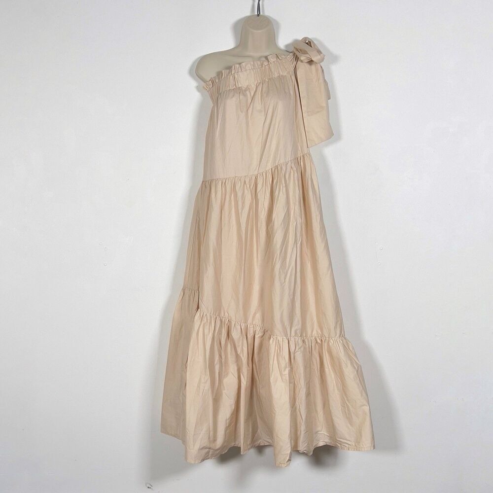 Mable Ava One Shoulder Tiered Maxi Dress Womens Sz L Cream Sleeveless - Picture 5 of 16
